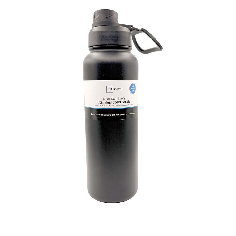New Stainless Steel Water Bottle 40 oz Double Wall Black Insulated Handle Gym